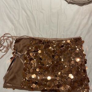 Sequin Embellished Brown Skirt
